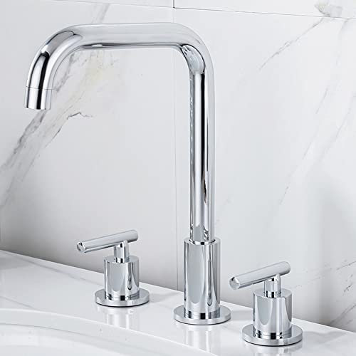 ZYCDP Robinet Lavabo 3 Trous,Laiton,Robinet Lavabo en Laiton,3 Trous Robinetterie Vasque,Robinet À Double Poignée,Robinet Salle de Bain avec Eau Froide & Chaude Disponible,Chrome