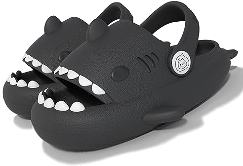 CELANDA Claquettes de Requin Été Filles Garçons Shark Slides Slippers Chaussures de Piscine et Plage Antidérapante Pantoufles de Bain,Gris foncé requin Taille:35-36 EU