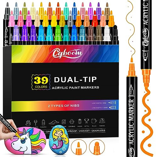 CGBOOM Acrylstifte - 39 Farben Dual Tip Acrylstifte fr Steine, Wasserfest, Multimarker fr Steine, Holz, Leinwand