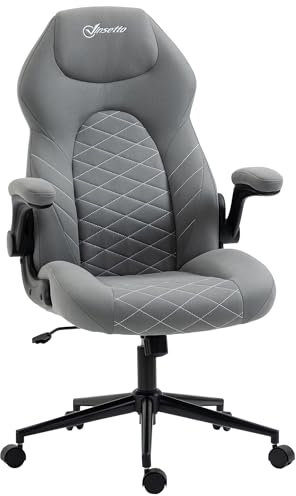Vinsetto Chaise de Bureau à roulettes en Tissu Microfibres, Fauteuil Ordinateur avec accoudoirs relevables, Hauteur réglable, pivotant, Ergonomique, Gris