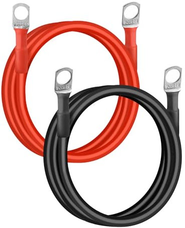 QWORK® 2 Stück Batteriekabel 25mm² 3AWG - 100 cm 12V Rot & Schwarz Starthilfekabel mit M10 Ringklemmen für Auto Motorrad LKW Wohnmobil Marine Solar