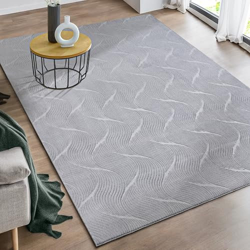 the carpet Rio - moderner und weicher Teppich Wohnzimmer Schlafzimmer mit Anti-Rutsch-Rücken und 3D-Optik, Flauschige Oberfläche, pflegeleicht und robust, Grau, 200 x 280 cm