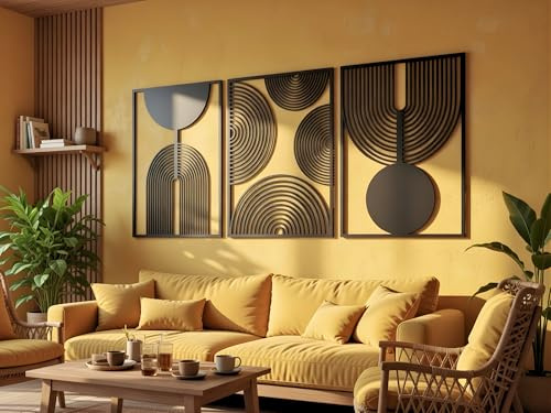 VAILLA ® 3er set Boho Wanddeko, Geometrische Wanddekoration aus Holz, 3D Wandbilder Home Dekoration, Bohemian Große Wand Deko, Bilder für Schlafzimmer, Wohnzimmer (Boho 21)
