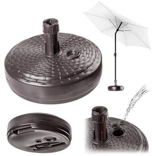 KADAX Supporto per ombrelloni, supporto rotondo per ombrelloni, riempibile con sabbia acqua o ghiaia, supporto in plastica per giardino, terrazza, spiaggia (versione 2 rotonda, marrone)