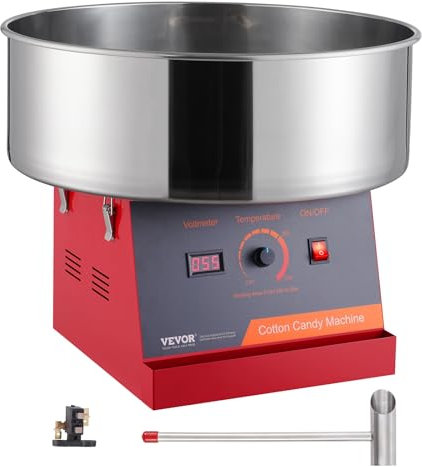 VEVOR Elektrische Zuckerwattemaschine, 1000 W Zuckerwattegeräte, Kommerzielle Zuckerwattemaschine mit Edelstahlschüssel & Zuckerlöffel, Perfekt für Kindergeburtstage zu Hause, Familienfeiern (Rot)