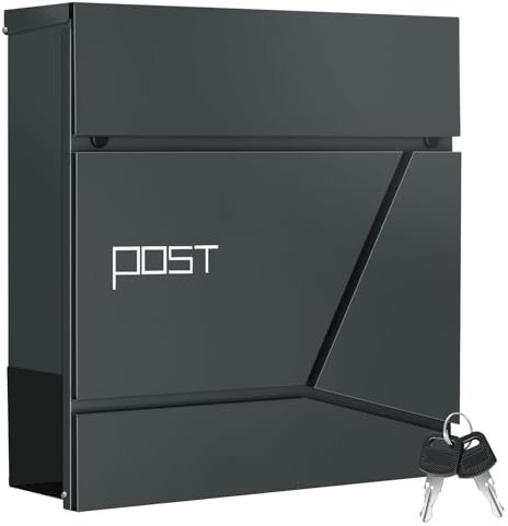 WOLTU Boîte aux Lettres Murale en Métal, avec Porte-journaux, Couvercle, Serrure et Clé, Aspect Moderne, Montage Facile, pour Devanture et Porte d'Entrée, Anthracite, 37x10,5x37cm,