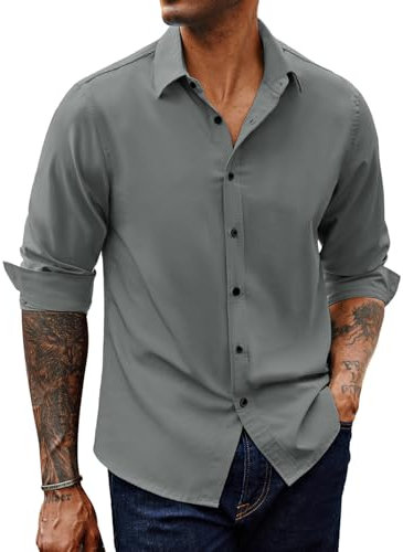 PJ PAUL JONES Hemd Herren Langarm Businesshemden Regular Fit Bügelfrei Hemden Freizeithemd (Grau, XL)