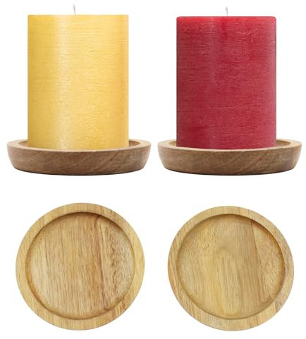 Sugeru Zypressenholz Kerzenteller - 2er-Pack,Runder Kerzenhalter aus Holz mit 10 cm Durchmesser,Kerzenständer für Stumpenkerzen,Dekorative Kerzenuntersetzer,Geeignet für Heimdekoration, Hochzeit