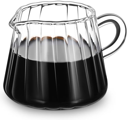 ULTECHNOVO Glass Creamer Pitcher High Borosilicate Milk Jug with Spout and Handle 6.50 oz Small Milk Pitcher for Coffee Tea Syrup Sauce Home Cafe and Restaurant