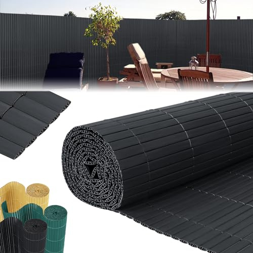 LZQ PVC Sichtschutzmatte Sichtschutzzaun Anthrazit 80x900cm Balkonverkleidung, Balkonumrandung, Blende mit verstärkten Lamellen, Garten, Balkon, Terrasse