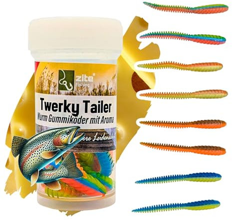 Zite Fishing Twerky Tailer Forellenköder Gummi | 3in1 Gummiköder Forelle | Made in Germany | Phthalatfrei | Knoblauch & Käse Aroma | Forellenangeln Köder & Spoons Alternative (Nature Mix Käse)