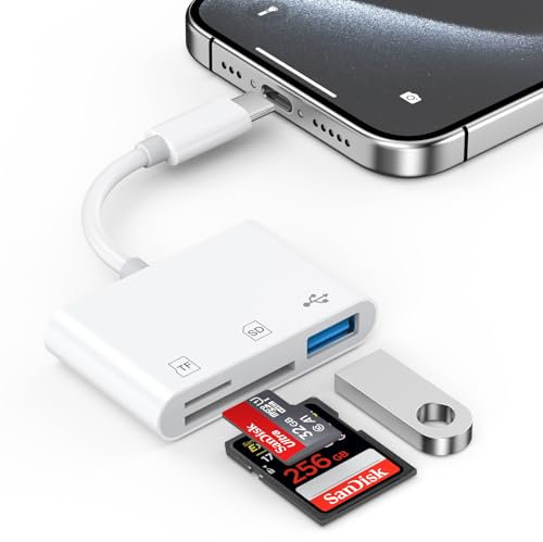 USB C SD Card Reader for iPhone 17 16 15 Pro Max iPad MacBook, 3-in-1 Type C Memory Trail Camera Card Adapter with Dual Slots & USB Port for Mac MacBook Pro/Air/Mini Android Laptop More USB C Devices