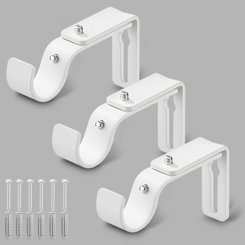 LLPJS Curtain Rod Bracket Adjustable, Drapery Rod Holder Hooks Support Hangers for 1 inch Diameter Window Curtain Rods (White, 3-Pack)