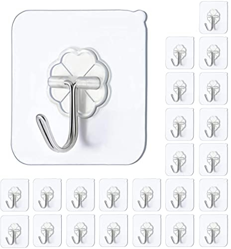 JelKen Self Adhesive Hooks,24 PCS Heavy Duty Door Wall Adhesive Hooks for Kitchen, Bathroom, Office, Closet, Hanging Coat Cloth Towel Key Decorations