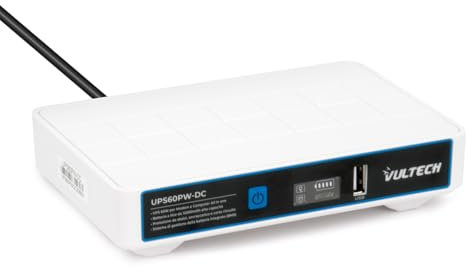 VulTech UPS60PW-DC Bianco Mini UPS 12000mAh 60Watt Gruppo di Continuità per Router, Modem, Access Point, Telecamera, Smartphone - Input 100-240 VAC, USB 5V DC 12V
