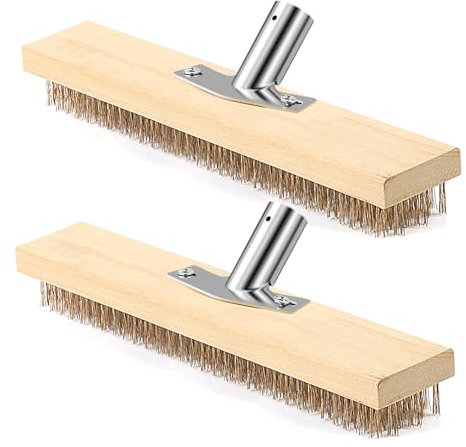 2 cepillos de alambre, cepillo de alambre de acero de 30 cm con soporte de metal robusto, cepillo de escoba de alambre, cepillo de acero inoxidable, cepillo para malas hierbas, cepillo de jardín