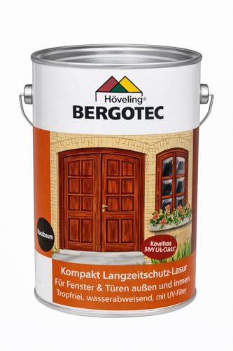 Höveling BERGOTEC Kompakt Holzlasur, Palisander, 2,5 L, UV-Filter, Innen und Außen, Tropffrei