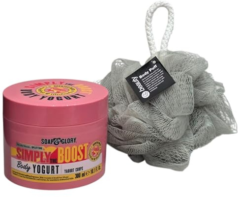 Soap Glory Body Care | Simply The Boost Yogurt Body Moisturiser 300ml | Smooth & Hydrate for Radiant Skin With Free Beauty Body Puff(Any Colour)