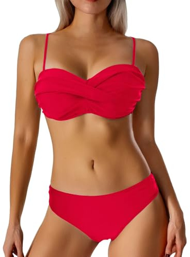 2025- Costume da ballo con frange e bretelle Costume da performance di squadra Flash Panno Bikini con frange Set Bikini Shorts Coprire, Rosso, L