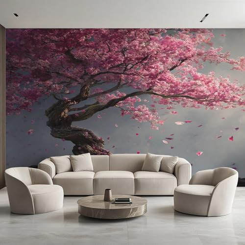 Cherry Blossom Trees Wallpaper for Living Room, Pink Flower Japanese Wall Mural for Bedroom 130x80 cm, Non-Woven Photo Wallpaper, Home Decor D&O65