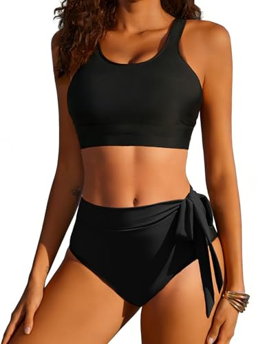 Ekouaer Bikini push-up pour femme - Maillot de bain deux pièces sexy - Taille haute - Pour l'été - Plage