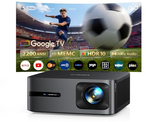 Beamer 4K mit Google TV 14.0, 2200 ANSI, MEMC, HDR10, 40W Dolby Audio, 4K Beamer Heimkino KI-Bildanpassung Smart Projektor Google Sprachsteuerung 2-Wege Bluetooth 5.4 WiFi6 2+32GB HDMI 2.1