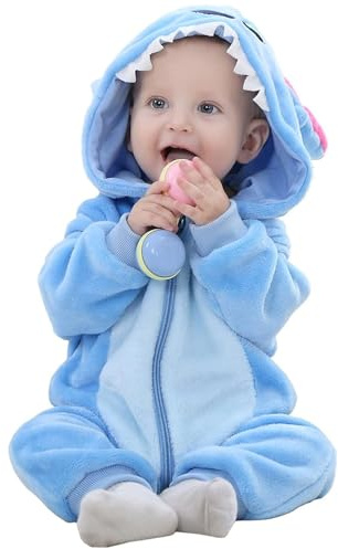 Baby Rompers Newborn Girls Boys Animals Zipper Hooded Jumpsuit Autumn Winter Flannel Clothing Unisex, Blue Star, 0-6Months