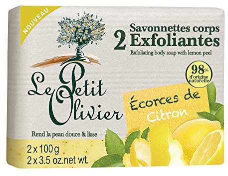 Le Petit Olivier - 2 Savonnettes Corps Exfoliantes - Écorces de Citron - Fabriqué en France - 2x100 g