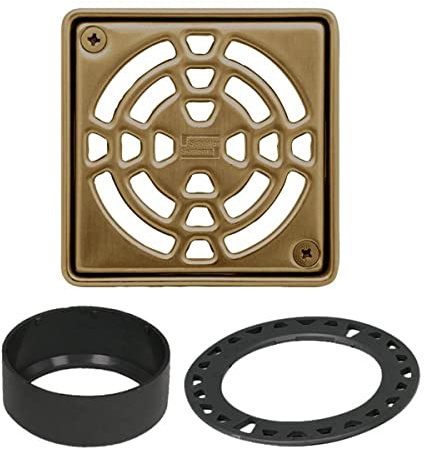 Schluter Systems Kerdi 4 Inch Square Stainless Steel Grate Assembly in Vintage Gold Finish