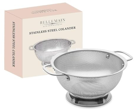 Bellemain 3 Qt Metal Colander with Handle | Pasta, Spaghetti, Berry, Fruit, Vegetable, Kitchen Food Strainer Basket | 18/8 Stainless Steel Colander Bowl | Pot Drainer for Cooking, Sifter Strainer