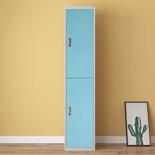 Panana Metal Lockers Storage Cupboard Steel Lockable Office File Cabinet Unit Staff Gym School Shop Changing Sky Blue (2 door)