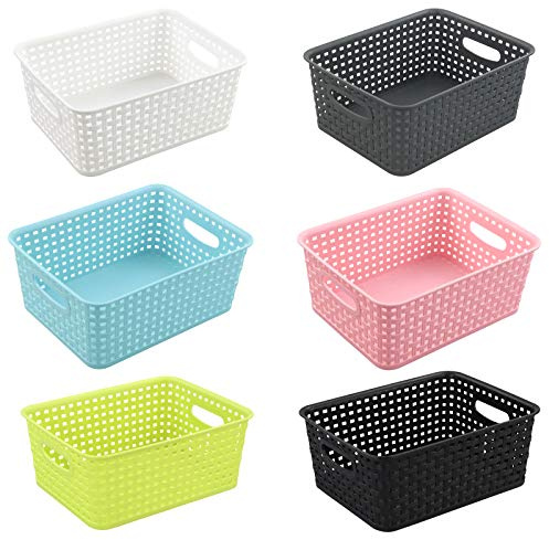 Rinboat Multi-Colored Plastic Storage Baskets, Office Drawer Organizer Baskets, 6 Packs, F