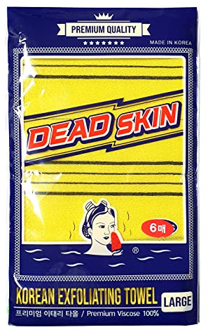 DEAD SKIN Professional Exfoliating Towel Bath Washcloth Mitt Korean Italy Towels (Large 6 pcs) (Yellow 3pcs + Green 3pcs)