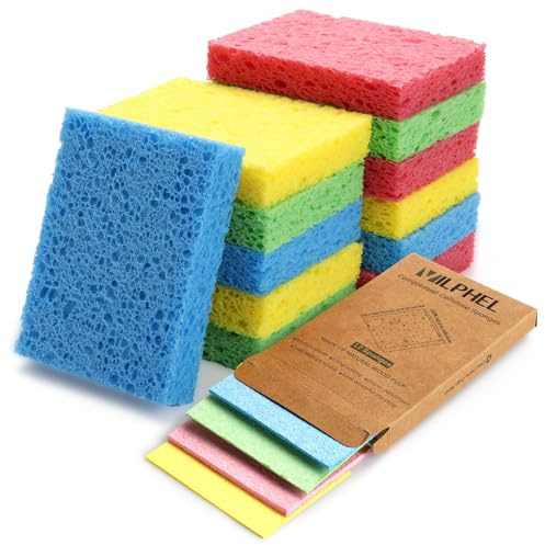 Vilphel 12 Counts Multipurpose Kitchen Sponges Pack Compostable Biodegradable Compressed Cellulose Sponges 18X Super Absorbent POP UP Eco Sponge for Household Use