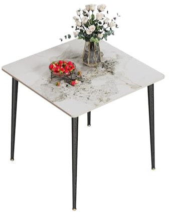 FATIVO Esstisch Kleiner Küchentisch Marmor für 2 Personen, Esszimmertisch einfach Wohnzimmer Esstisch Hochglanz Tische für Esszimmer Restaurant Metall Tischbeine 80×80 cm Skandinavisch Smaragdweiß