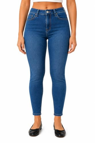 UC Ex High Street Brand Skinny Denim Jeans for Women, Ladies High Waisted Ankle Grazer Stretchy Pants Blue