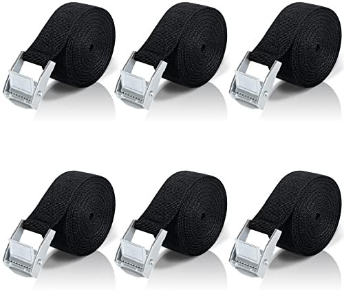 Correa de Amarre 2M, 6 Piezas Cinchas de Amarre con Correas Tensoras de Presión, Cinturón Tensor de Carraca con Hebilla para Portaequipajes de Coche, Portabicicletas, Surf, Kayak, Motocicletas