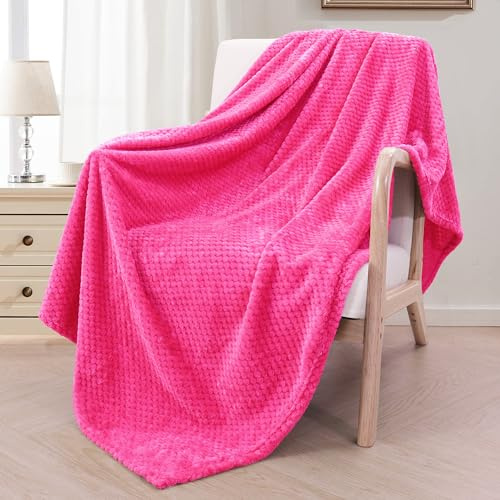 Exclusivo Mezcla Coperta in Pile Extra Large Morbida e Calda per Divano e Letto, Trama Gaufré, Soffice e Leggera, 130x170 CM, Fucsia