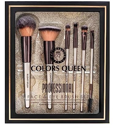 Colors Queen premium syntetisk borst professionell ansikts- och ögonsminkborstar set med 6 sminkborstar | ultramjuk ansiktssminkborstset för vätska, kräm och pulverformulering