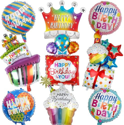 Happy Geburtstag Kuchen Folienballon Deko - 9 Stück Buntem Aufblasbare Torte Helium Ballon Happy Birthday Torten Folien Luftballon Für Kinder Geburtstags Karneval Urlaub Party Dekoration