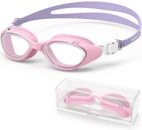 VegoVia Adult Swim Goggles for Men Women Swimming Goggles Pool Anti Fog UV Protection Youth Pink Water Swim Glasses Goggle Waterproof with Goggles Case