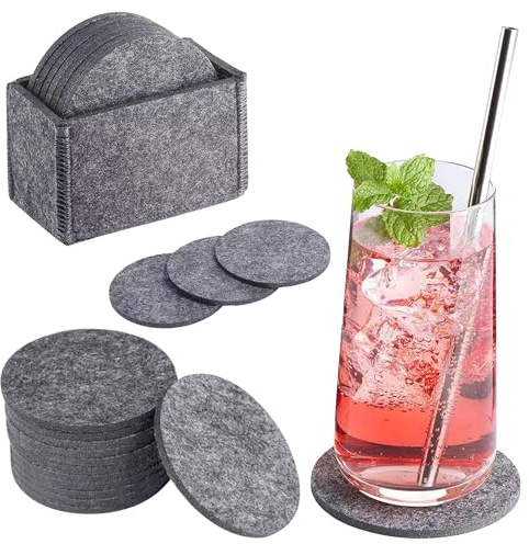 SQUASHIC 12 Stück Filzuntersetzer Rund Rutschfester hitzebeständiger,Untersetzer Gläser,Untersetzer Filz,Geeignet für Getränke,Bars,Tassen,Tischuntersetzer,Getränkeuntersetzer mit Aufbewahrungsbox