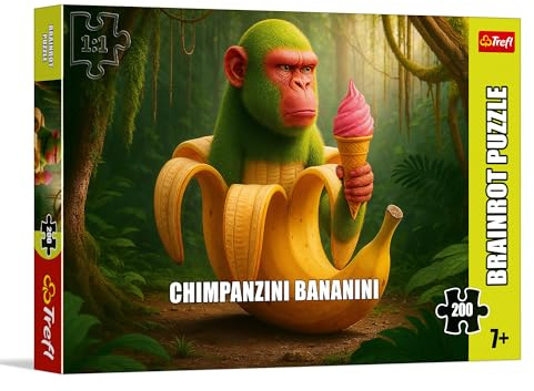Trefl - BrainRots, Chimpanzini Bananini - Puzzle da 200 pezzi - Puzzle colorato dell'universo surreale, per bambini dai 7 anni in su