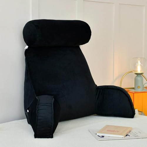 Homesally Oreiller de Lecture avec Accoudoirs,Coussin de Lecture avec Support de Cou,Coussins Lombaires,pour se détendre,Jouant,Regarder la télévision ou Lire,Noir