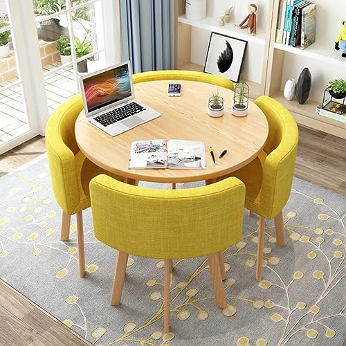 Modern Round Dining Table Set with 4 Chairs Small Office Conference Room Furniture Stylish Kitchen & Lounge Dining Room Table (80cm/31.5 Yellow A)