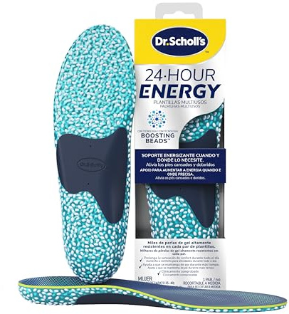 Dr. Scholl's 24-Hour Energy Plantillas Ortopédicas Multiusos, Alivio para Pies Cansados, Memory Foam con Tecnología Boosting Beads, Soporte del Arco Plantar, Plantillas Antifatiga, Talla 35-40