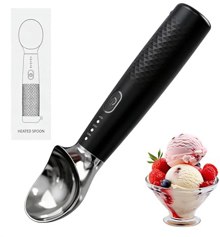 LuminaVerde Cuchara de Helado con calefacción, Cuchara de porciones de Helado de Acero Inoxidable, formador de Bolas de Helado, Cuchara de porcionar, Recargable Tipo-c con 3 Niveles