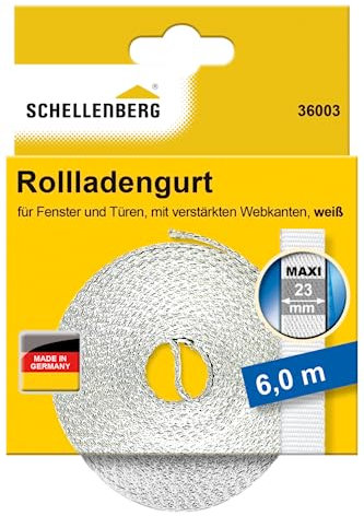 Schellenberg 36003 Rolladengurt 23 mm x 6,0 m System MAXI, Rollladengurt, Gurtband, Rolladenband, weiß