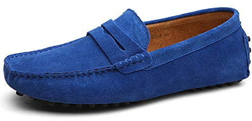 Jamron Hombres Cuero de Gamuza Penny Mocasines Azul Real 2088 EU42