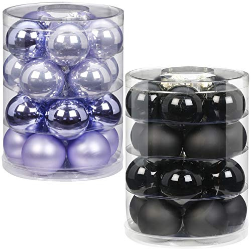 Inge Glas Magic 40 Weihnachtskugeln im Set | Echtglas-Christbaumkugeln in besonderen Farben | Hochwertiger Christbaumschmuck (Purple Passion | lila mit schwarz)